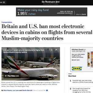 Electronic device ban when travelling from certain countries