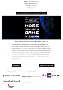 “Life As A Game: Legal Consequences of A.I. Individuated MEdia” @  More Than Just Game lV, April 5, 2018, London U.K.